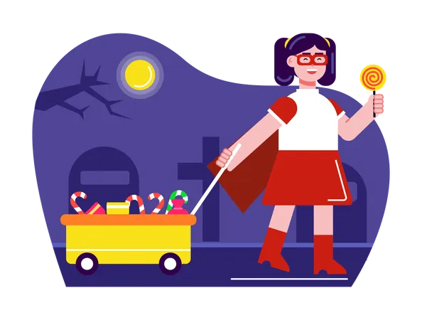 Menina Comemorando o Halloween  Ilustração