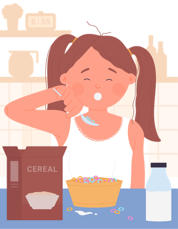 Menina comendo cereal  Ilustração