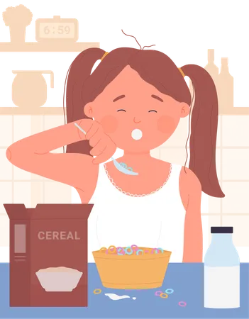 Menina comendo cereal  Ilustração