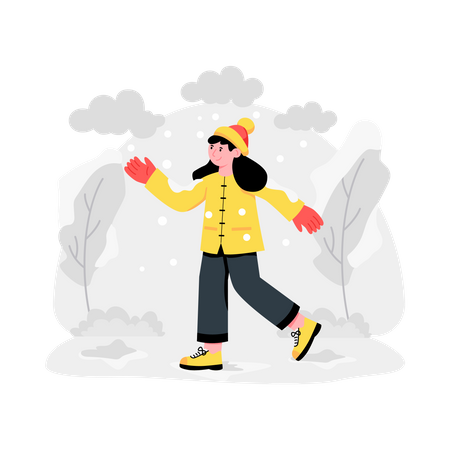 Menina curtindo a neve no inverno  Ilustração