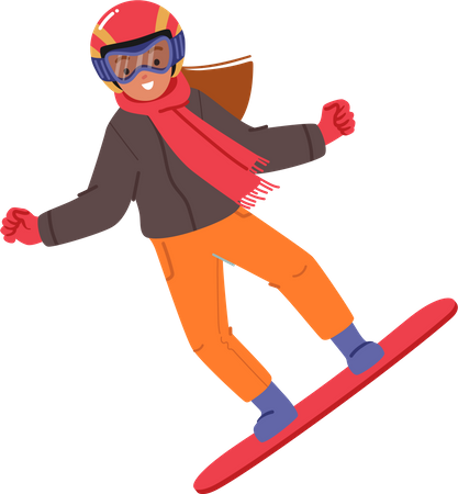 Menina snowboarder pulando no snowboard  Ilustração