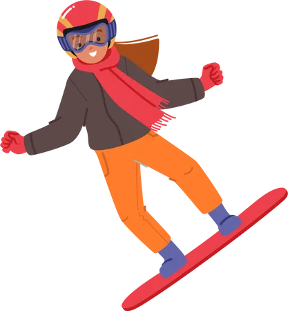 Menina snowboarder pulando no snowboard  Ilustração