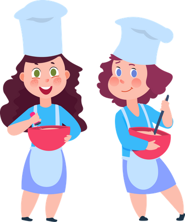 Meninas cozinhando juntas  Ilustração