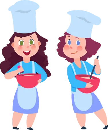 Meninas cozinhando juntas  Ilustração