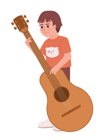 Garotinho aprendendo a tocar violão  Illustration