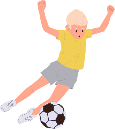Garotinho caindo enquanto jogava futebol  Ilustração
