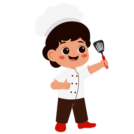 Pequeno Chef Carregando Utensílios de Cozinha  Ilustração