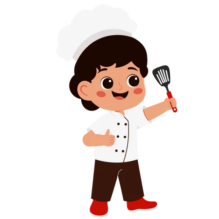 Pequeno Chef Carregando Utensílios de Cozinha  Ilustração