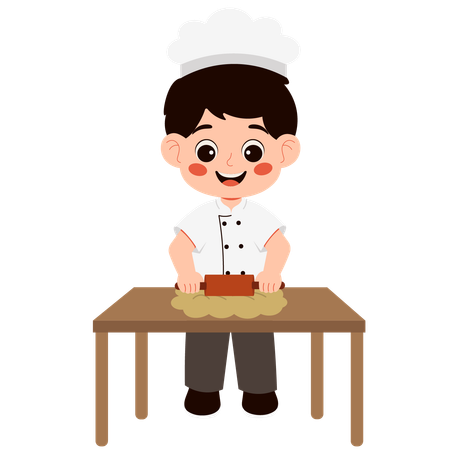 Garotinho chef cozinhando  Ilustração