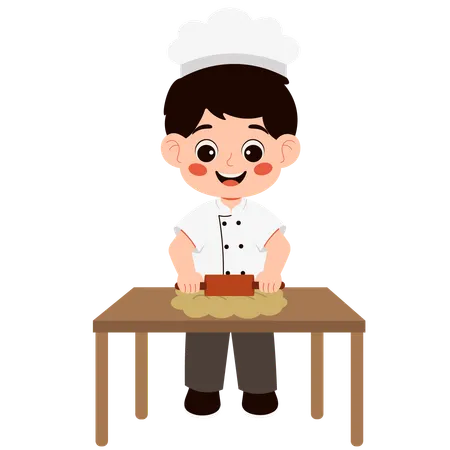 Garotinho chef cozinhando  Ilustração