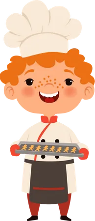 Chef de menino fazendo comida  Ilustração