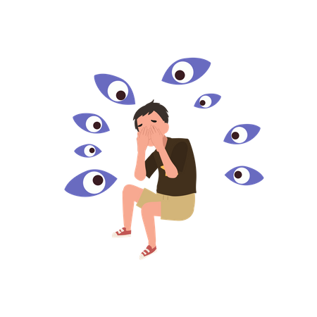 Garotinho com pensamentos paranóicos  Illustration