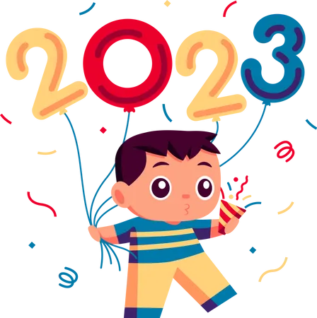 Garotinho comemora o ano novo de 2023  Ilustração