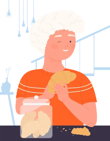 Garotinho comendo croissant  Ilustração