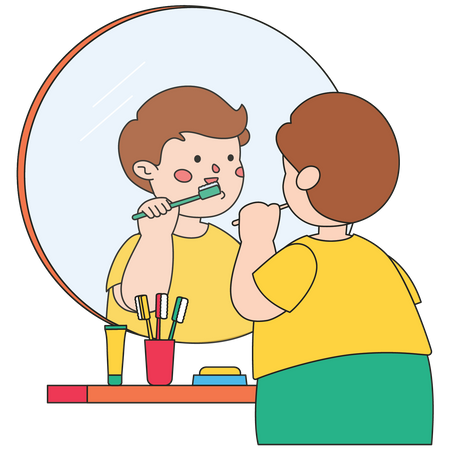 Garotinho escovando os dentes  Ilustração
