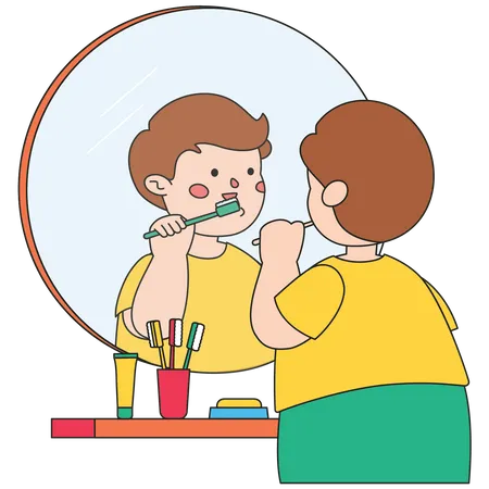 Garotinho escovando os dentes  Ilustração