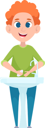 Garotinho lavando as mãos na pia  Ilustração