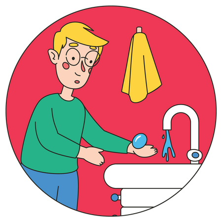 Garotinho lavando as mãos  Ilustração