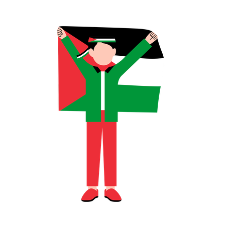 Menino segurando a bandeira da Palestina  Ilustração