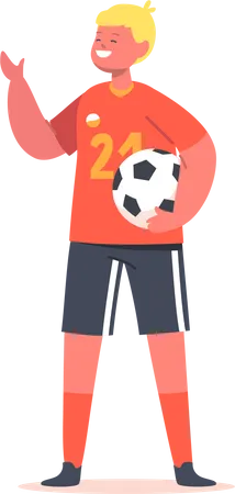 Garotinho segurando uma bola de futebol  Ilustração