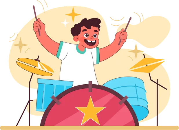 Garotinho tocando bateria  Ilustração