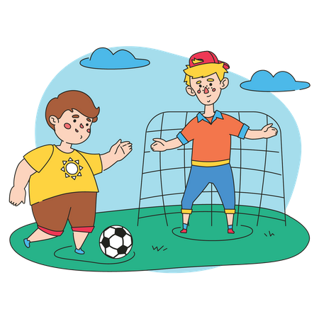 Meninos jogando futebol  Ilustração