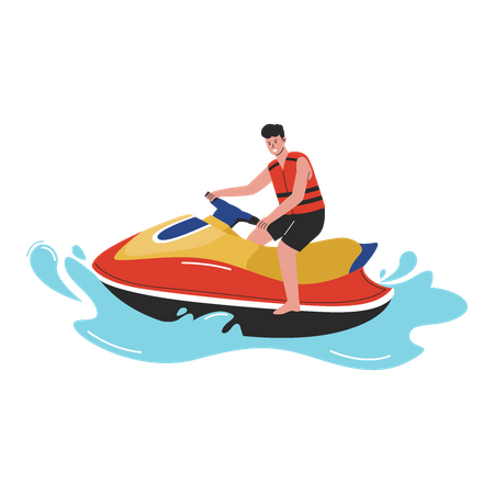 Menino andando de jetski  Ilustração