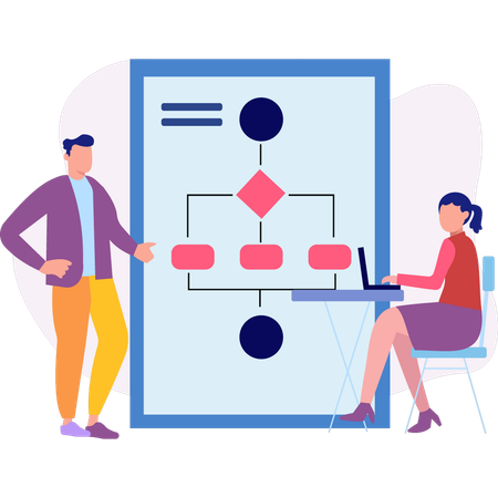 Garoto apresentando diagrama para a garota  Ilustração