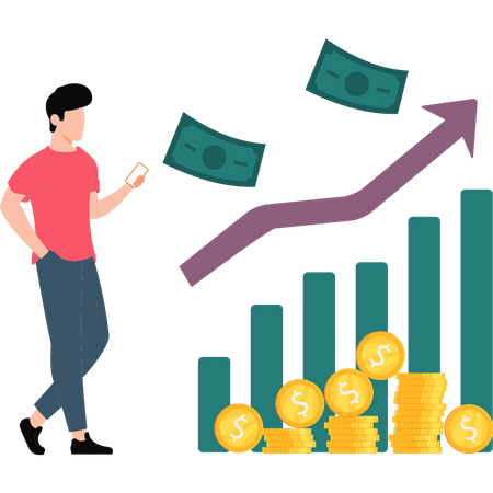 Garoto vendo o dólar subir  Ilustração