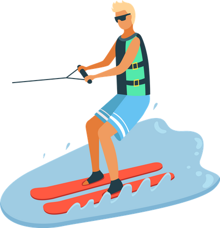Garoto bronzeado curtindo esqui aquático  Ilustração