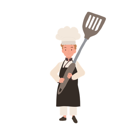 Kid Chef segurando uma enorme nadadeira  Ilustração