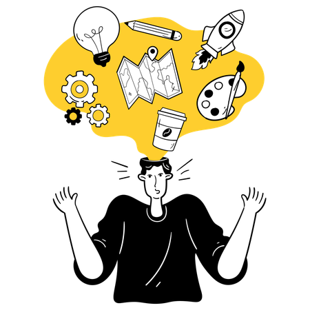 Menino cheio de ideias  Ilustração