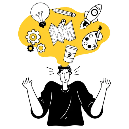 Menino cheio de ideias  Ilustração