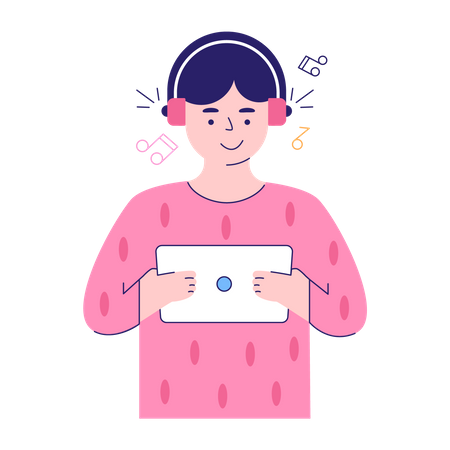 Garoto curtindo música  Ilustração