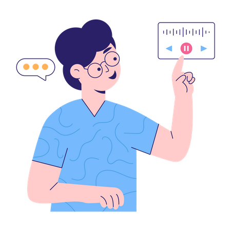 Garoto curtindo podcast  Ilustração