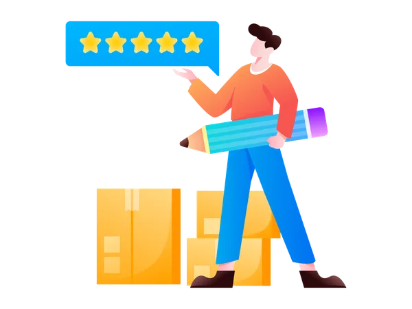 Garoto dando feedback de cinco estrelas  Ilustração