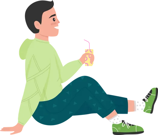 Rapaz, desfrutando de bebida de limonada  Ilustração