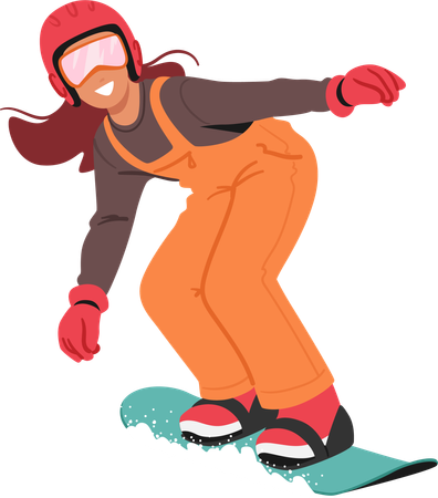Criança destemida desliza pelas encostas nevadas no snowboard  Ilustração