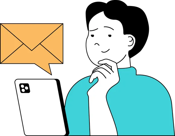 O menino está enviando e-mails  Ilustração