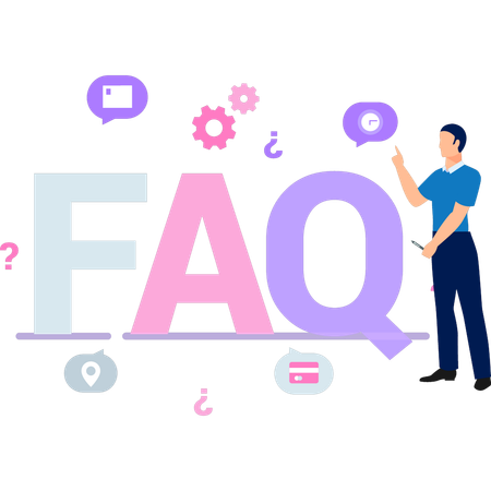 O menino está explicando sobre FAQs  Ilustração