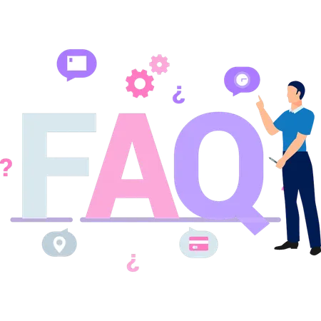 O menino está explicando sobre FAQs  Ilustração