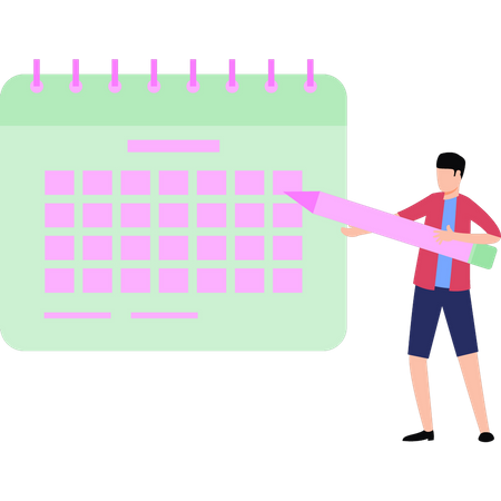 O menino está fazendo agendamento no calendário  Illustration