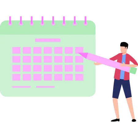 O menino está fazendo agendamento no calendário  Illustration