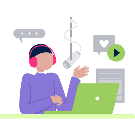 Garoto está fazendo um programa de podcast  Ilustração