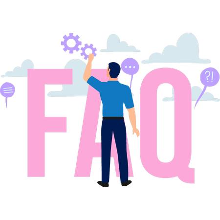 O menino está olhando as configurações do FAQ  Ilustração