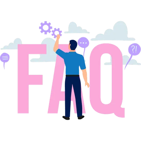 O menino está olhando as configurações do FAQ  Ilustração