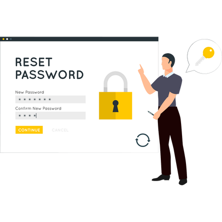 Garoto está redefinindo a senha na tela  Ilustração