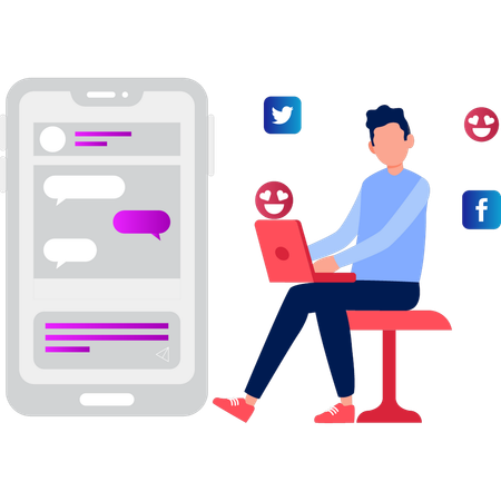 Garoto está trabalhando em curtidas nas redes sociais  Illustration