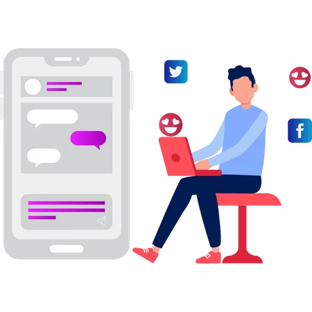 Garoto está trabalhando em curtidas nas redes sociais  Illustration