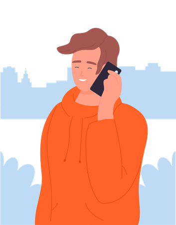 Menino falando ao telefone  Ilustração